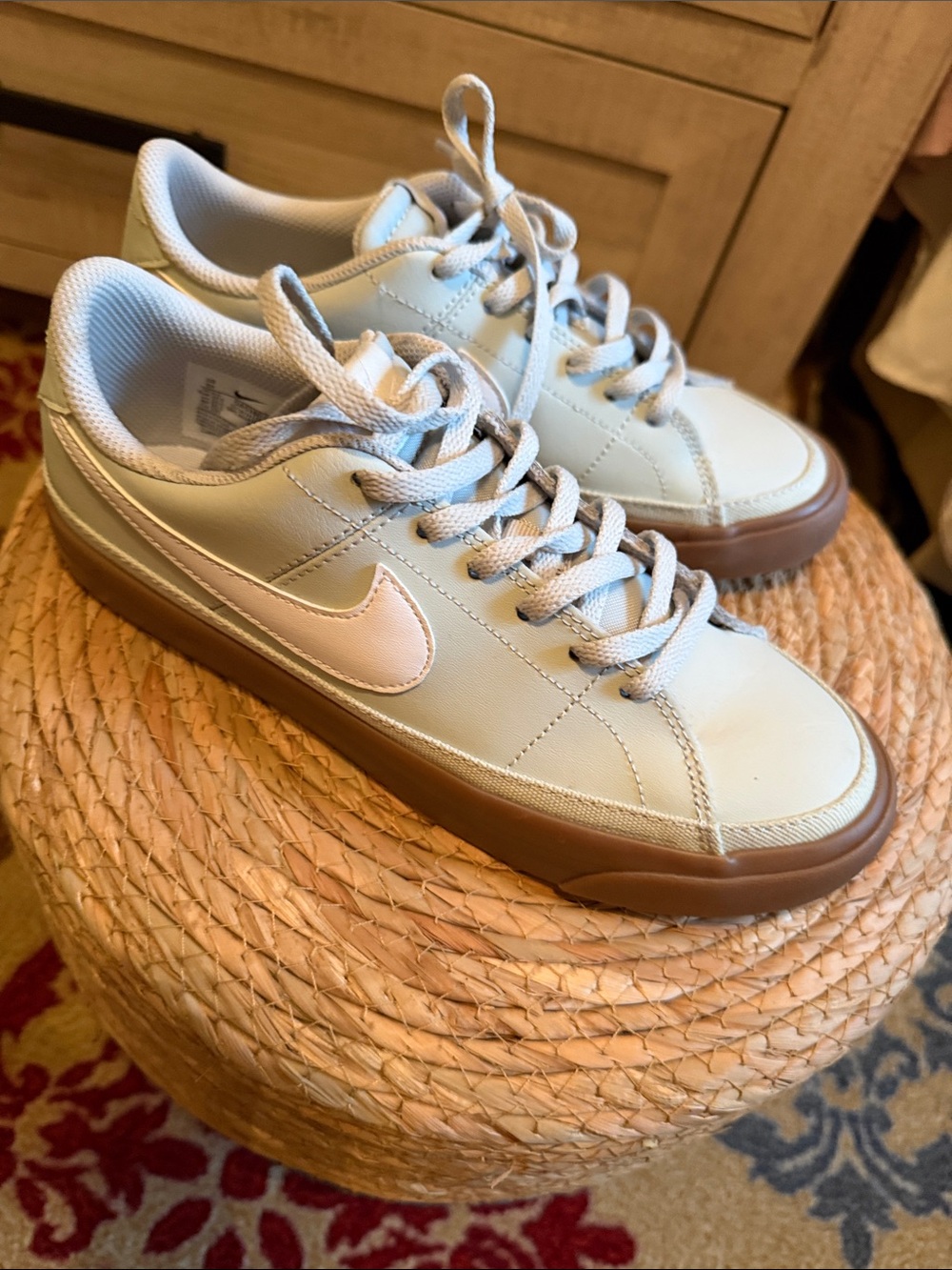 Nike Blazers Low-Top Sneakers in Light Blue with Gum Sole